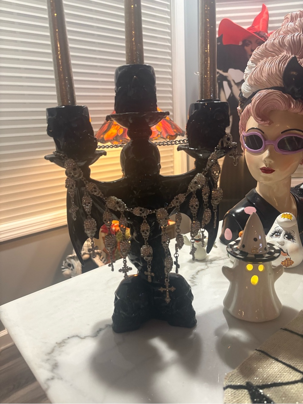 Black skull bat candelabra incl three candles very heavy, Unique 🦇💀💀💀